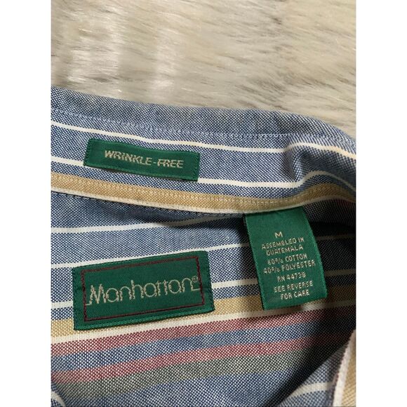 Manhattan Mens Short Sleeve Casual Button Down Shirt Medium - Picture 3 of 6